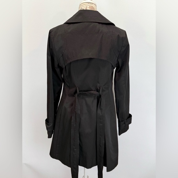 JESSICA SIMPSON Elegant Black Ruffle Trim trench Coat size S - Picture 5 of 13